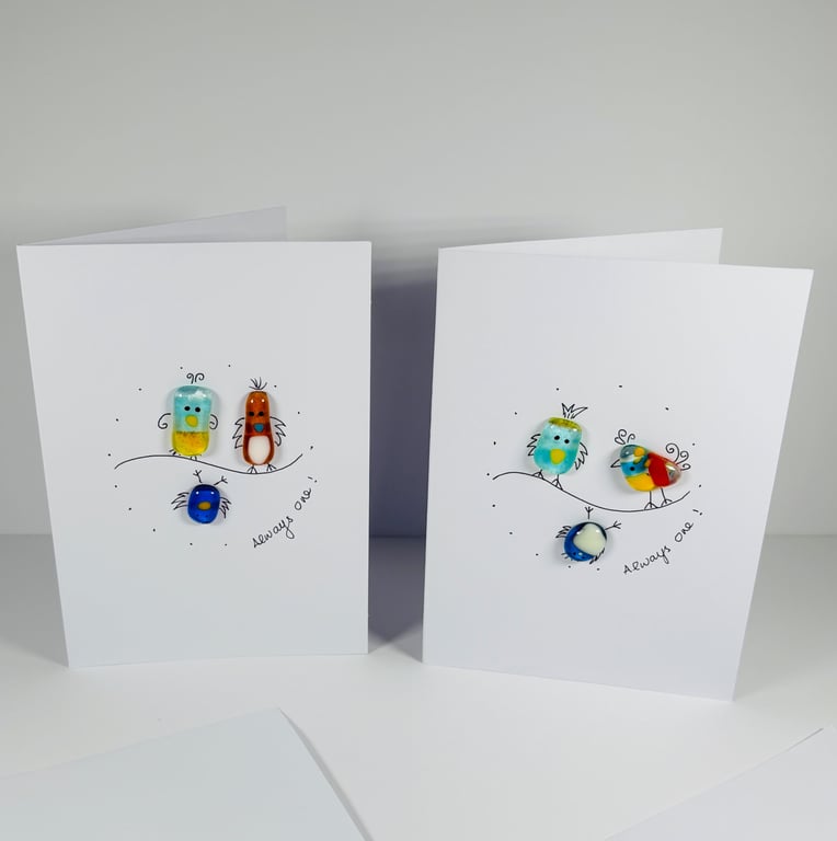 Fused glass birdies card- any occassions 