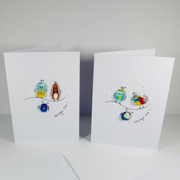Fused glass birdies card- any occassions 