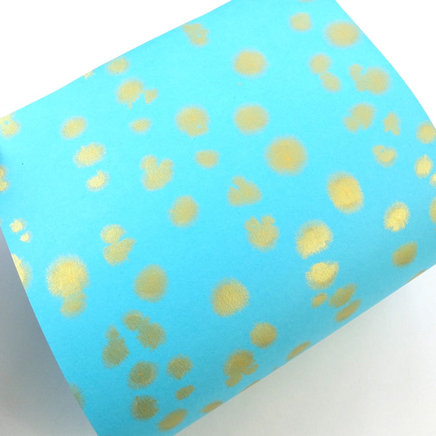 Turquoise and gold marbled A4 paper sheet 'Star burst' pattern