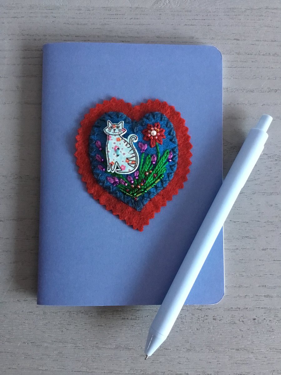 Hand Embroidered Cat Notebook Set