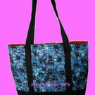 Black Cat on Blue Background, Tote Bag