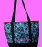 Black Cat on Blue Background, Tote Bag