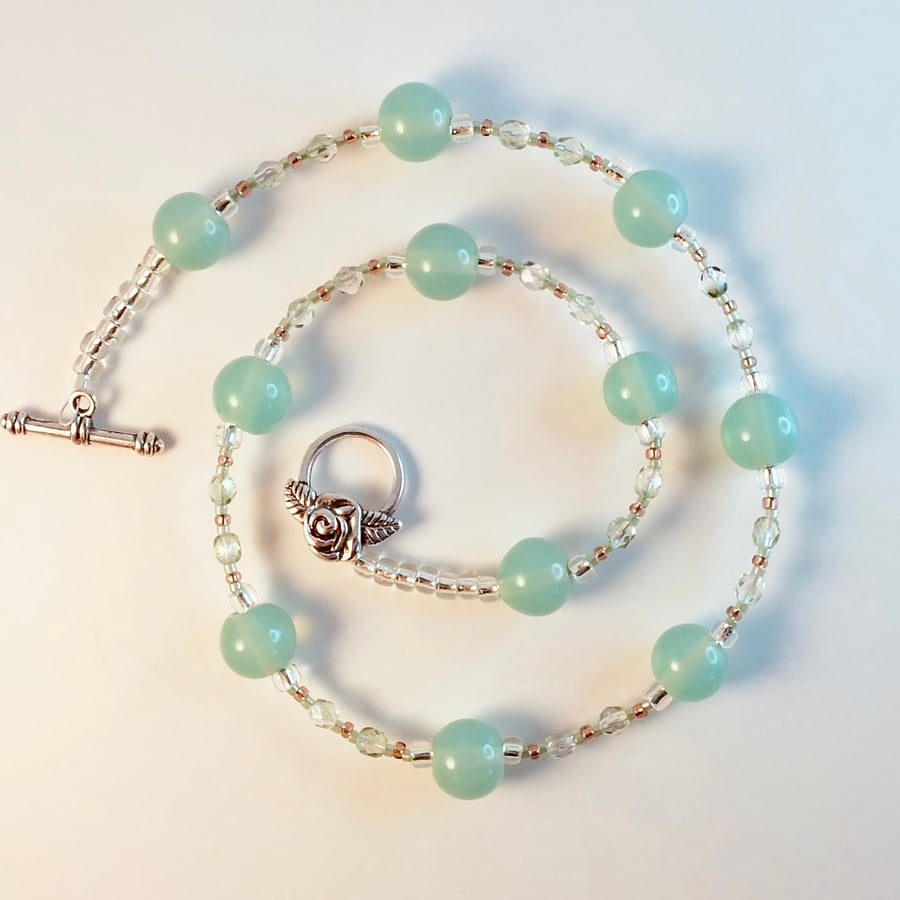 Light Teal Glass Beaded Necklace - Handmade Gift, Anniversary, Birthday, Wedding
