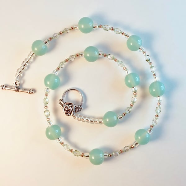 Light Teal Glass Beaded Necklace - Handmade In Devon