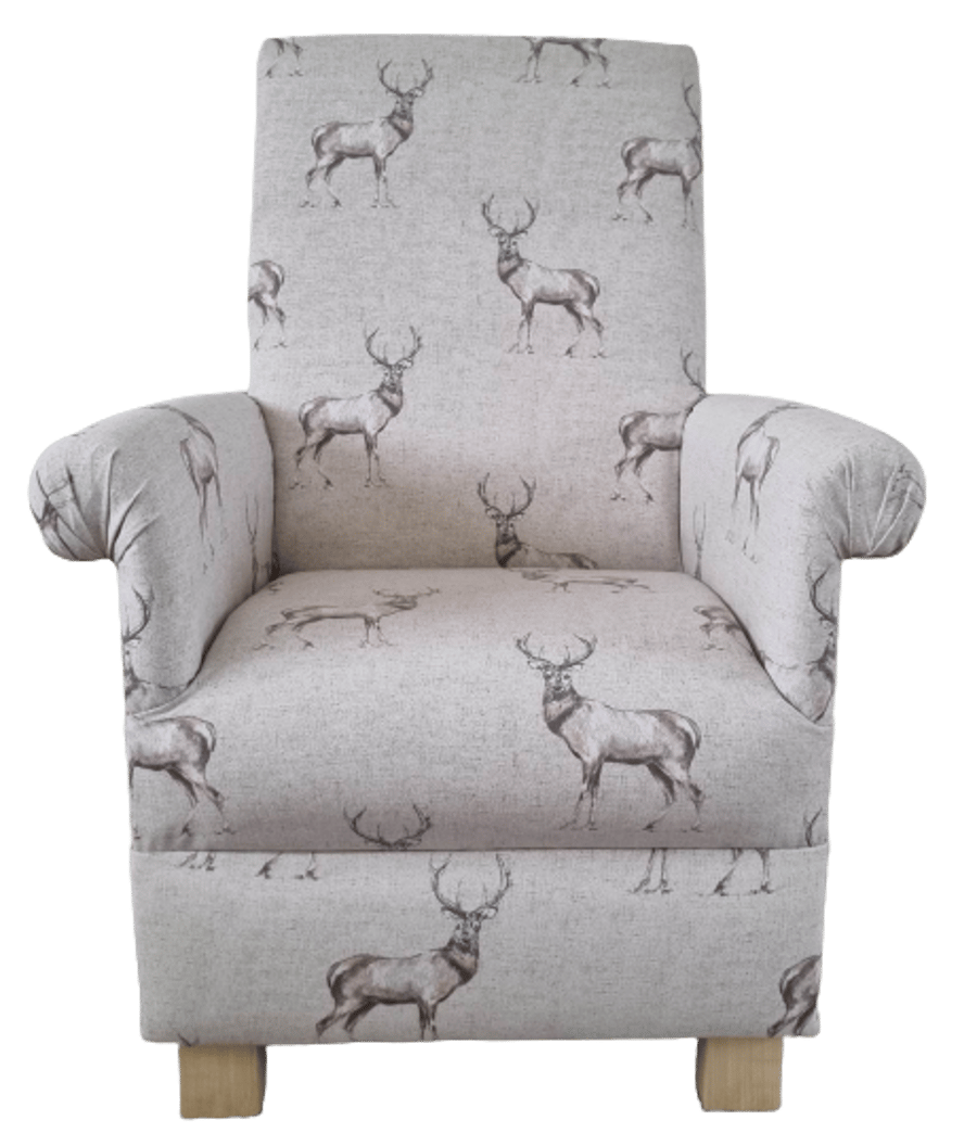 Glencoe Stags Chair Adult Armchair Beige Natural Animals Nursery Small Accent 