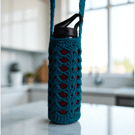 Hand Crochet Water Bottle Holder Crossbody Water Bottle Carrier - Teal