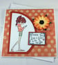 Handmade good luck card - girl with phone - Image 3