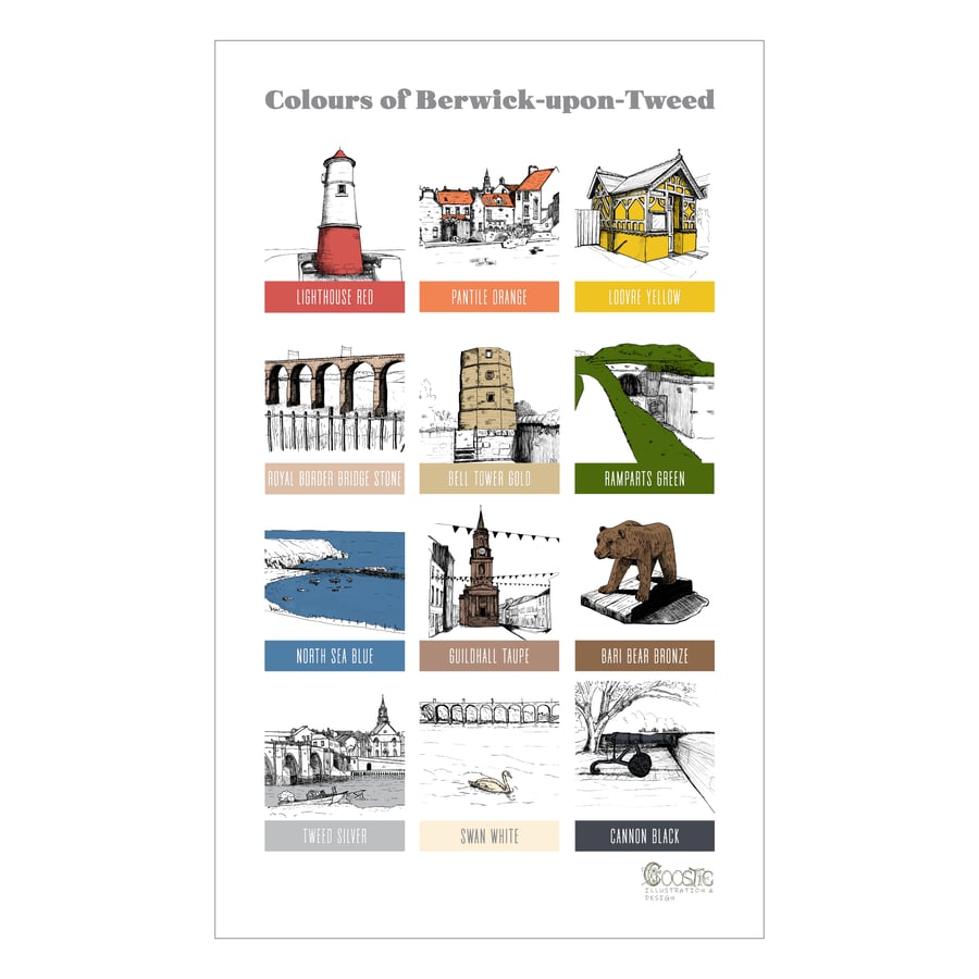 Landmarks of Berwick-upon-Tweed Art Print (A4 size)