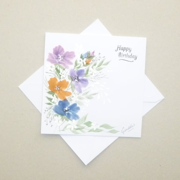 hand painted floral Birthday card ( ref F 902 C5 )