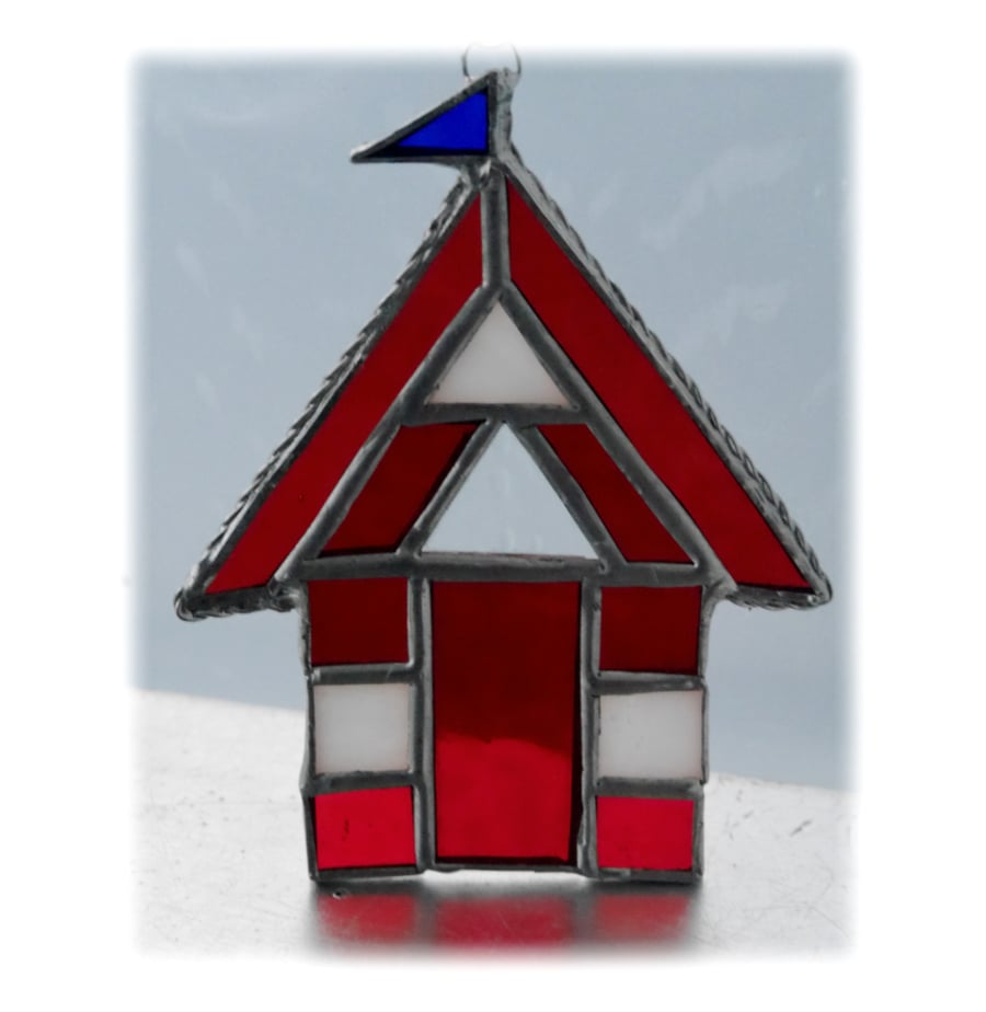 Beach Hut Suncatcher Stained Glass red 018