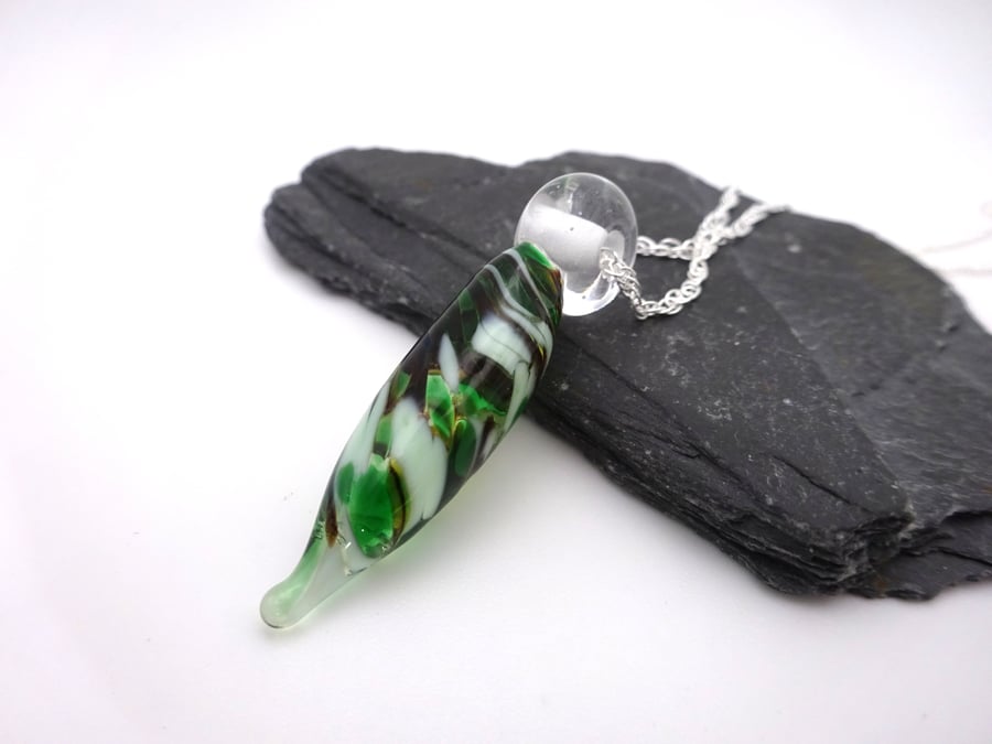 mint choccy chip glass droplet pendant necklace