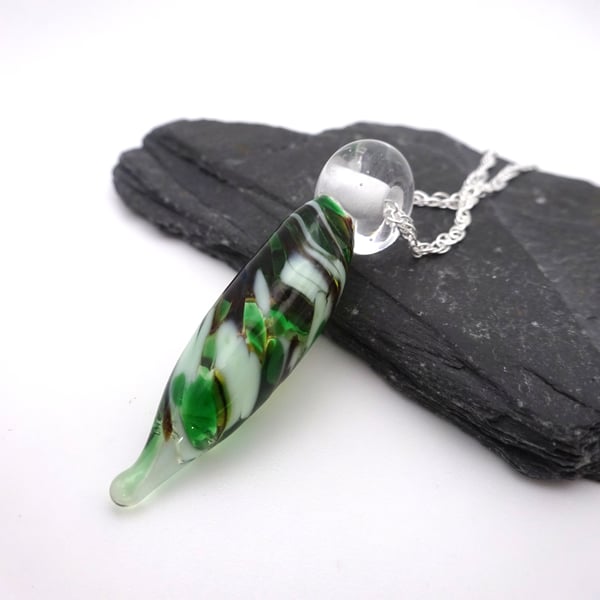 mint choccy chip glass droplet pendant necklace