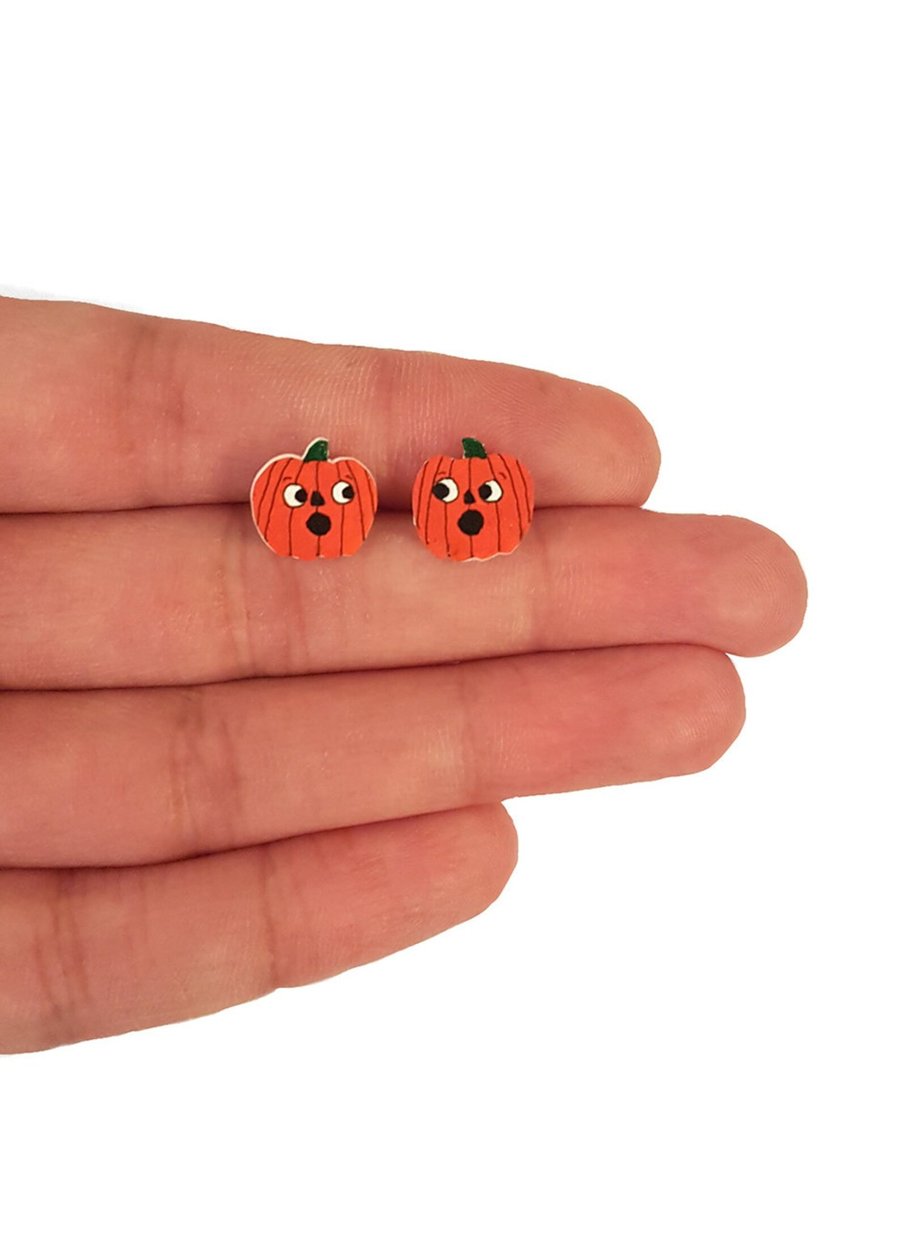 Tiny Pumpkin Stud Earrings - Handmade