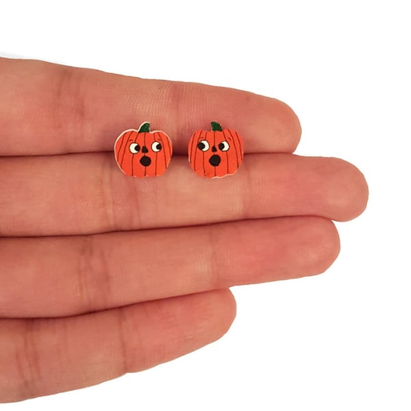 Tiny Pumpkin Stud Earrings - Handmade