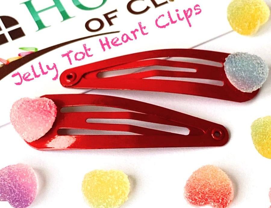 Jelly Tot Heart Hair Clips x2 - Retro Hair Clips - Jelly Tots Heart Sweet Hair C