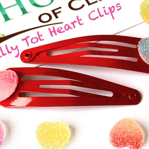 Jelly Tot Heart Hair Clips x2 - Retro Hair Clips - Jelly Tots Heart Sweet Hair C