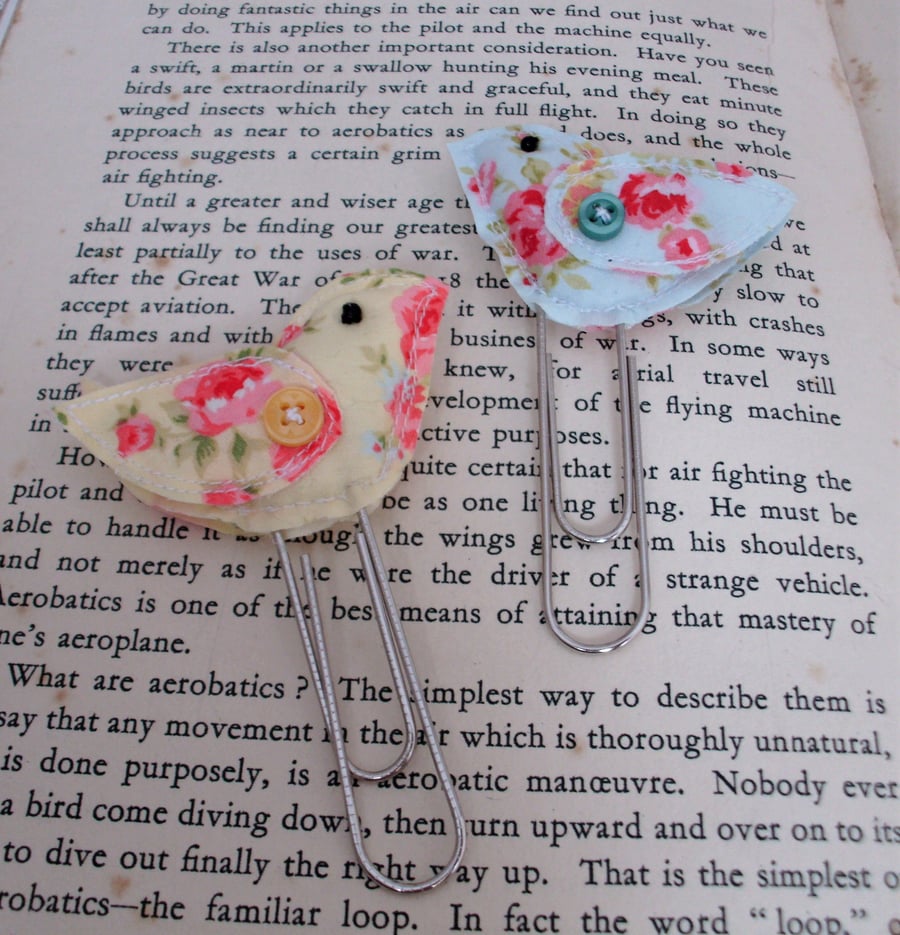 Life planner,paper clip bookmarks,fabric birds page marker,planner accessory