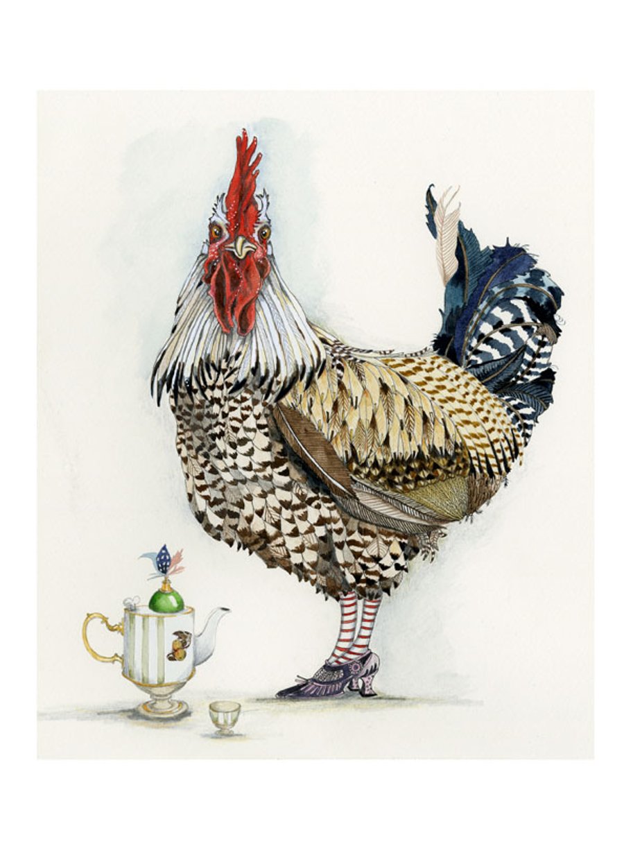 Cockerel with teapot Giclee print A4