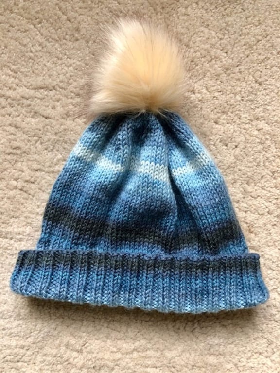 Hand Knitted Hat 17 with removable pom-pom (DK) large to fit most adults