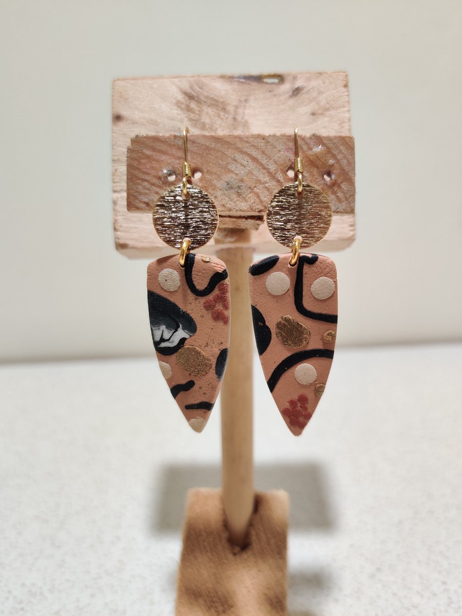 Brown marble abstract dangle earrings  