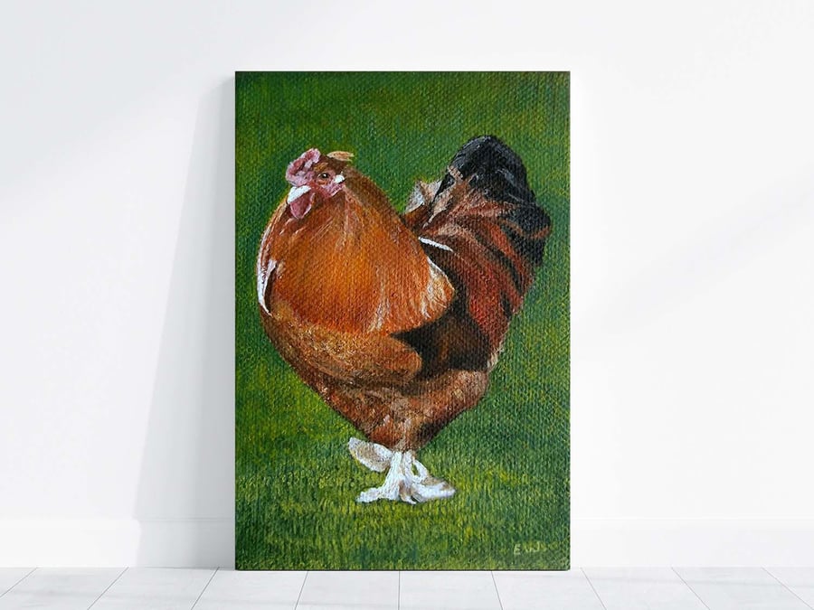 Original Chicken Art Acrylic Painting on Box Canvas 