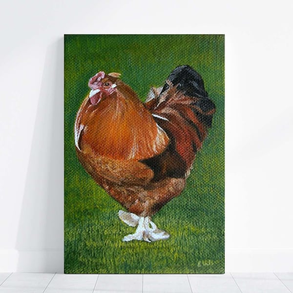 Original Chicken Art Acrylic Painting on Box Canvas 