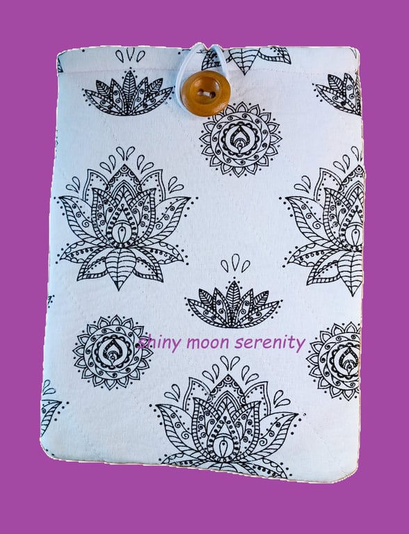 Black Lotus Flower Print on white background, Book-Kindle Sleeve