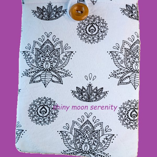 Black Lotus Flower Print on white background, Book-Kindle Sleeve
