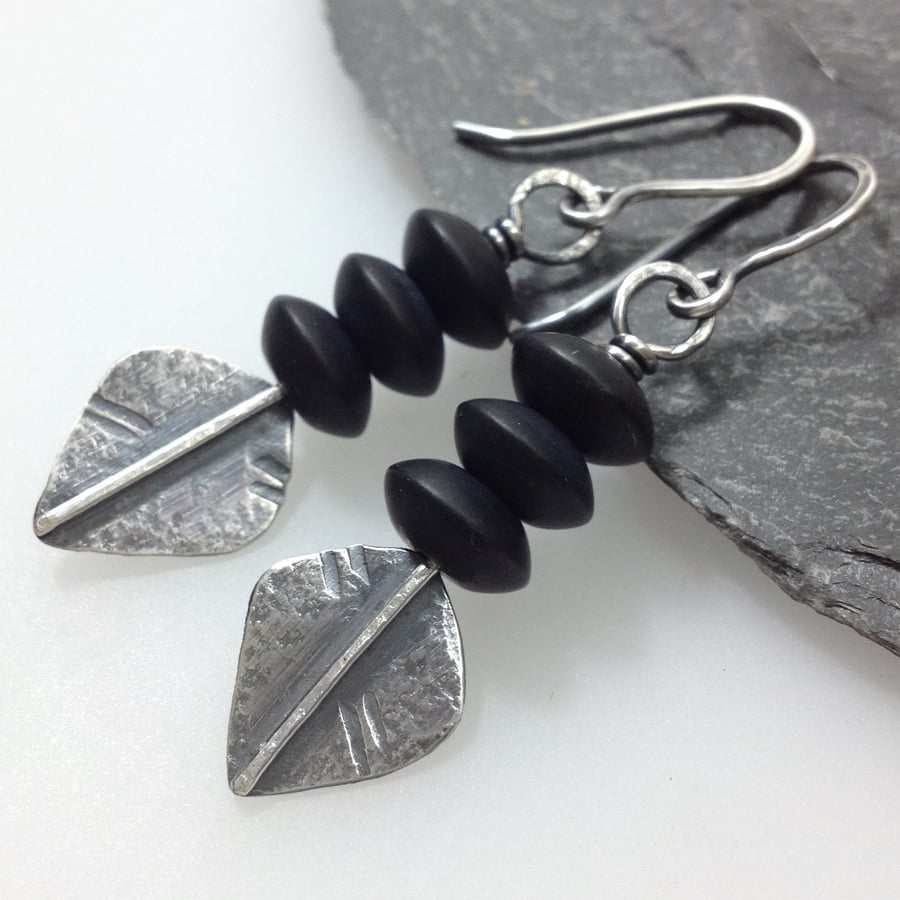 Seconds Sunday- Silver and black agate spear earrings