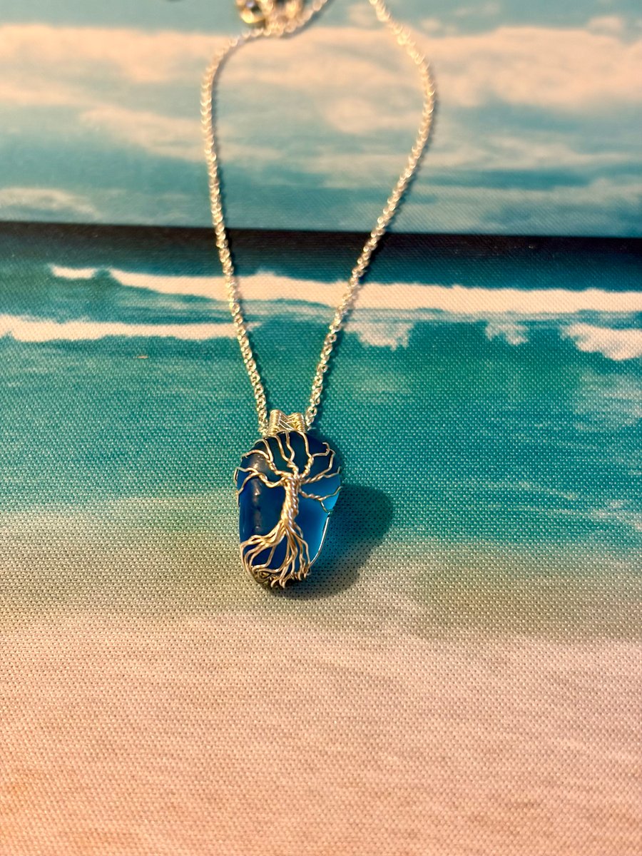 Scottish Sea Glass Tree of Life Pendant – Handmade Wire Wrapped Necklace