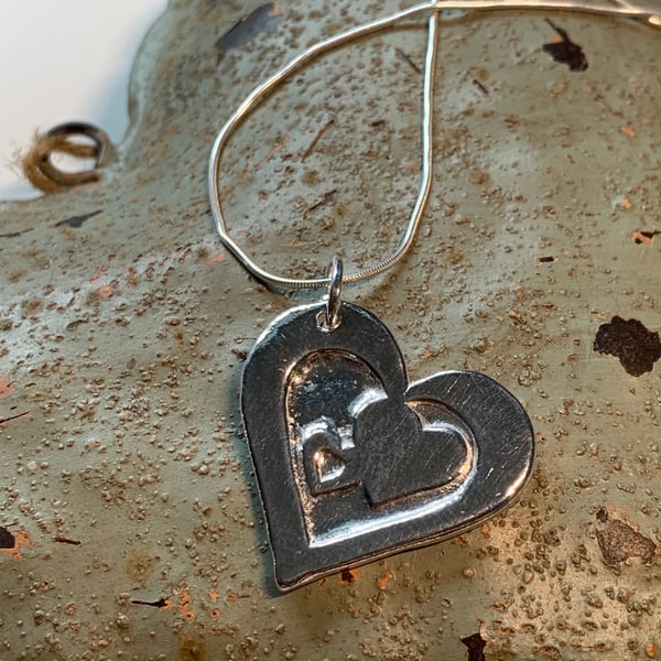 Handmade Fine Silver Heart Pendant -  with 18" chain