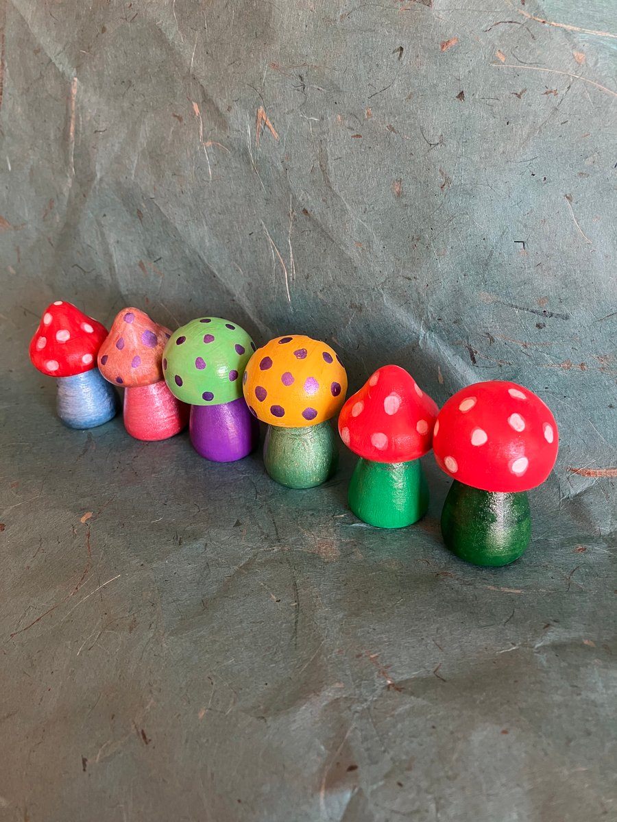 6 cute little hand painted toadstools
