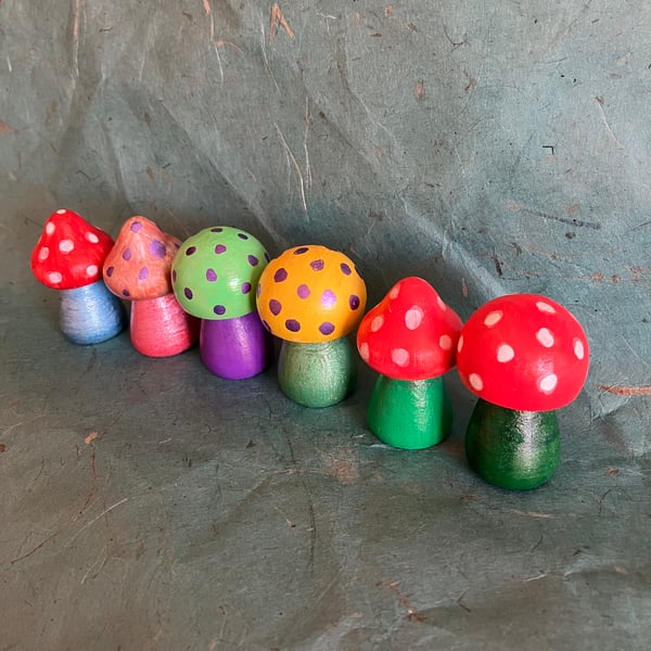 6 cute little hand painted toadstools