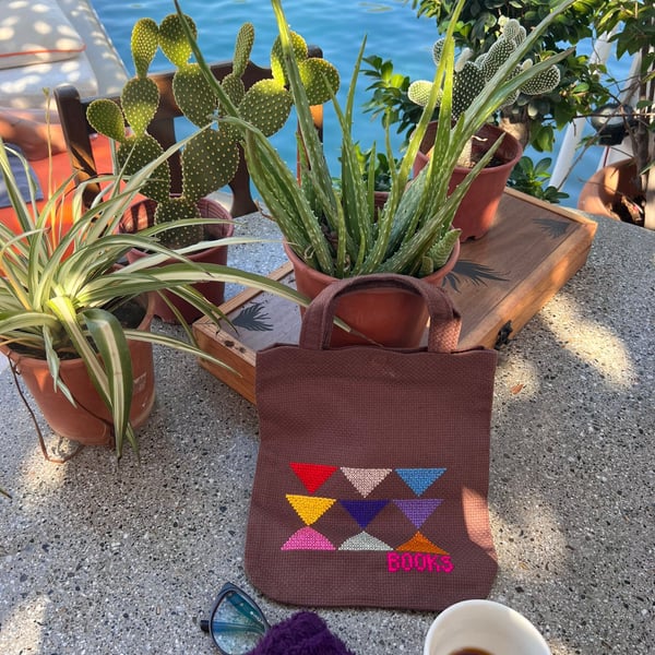 Beautiful Hand-made Book Bag (Brown Motives)
