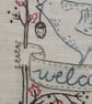 Hand Embroidered Welcome Bird Picture in Rustic White Frame  - Image 2