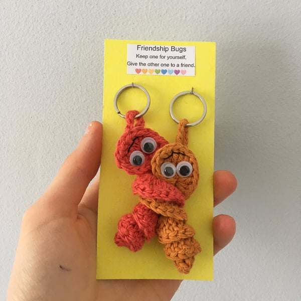 Crochet Friendship Bug Keyring, Red And Orange, Best Friend Gift