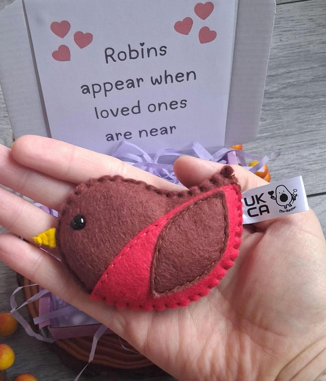 Felt Robin Pocket Hug, Handsewn Pick Me Up Gift