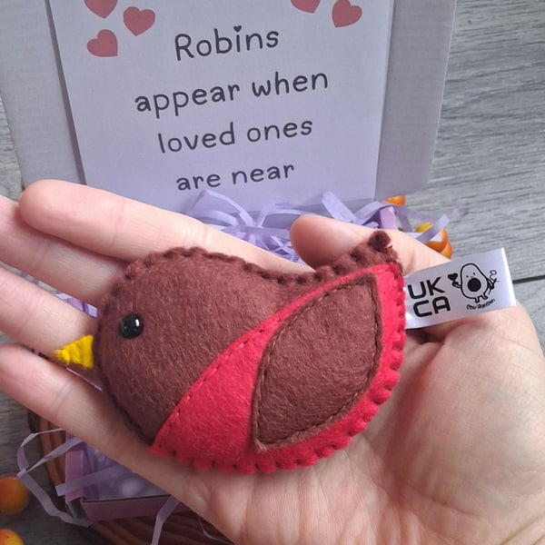 Felt Robin Pocket Hug, Handsewn Pick Me Up Gift