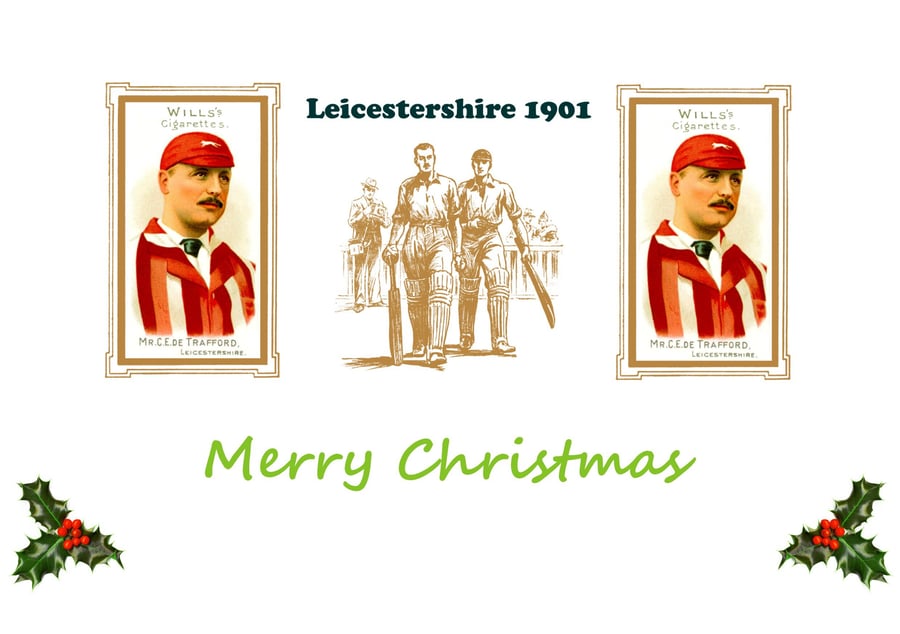 Christmas card cricket vintage 1901 design. Leicestershire, Leics,  FREE UK P&P
