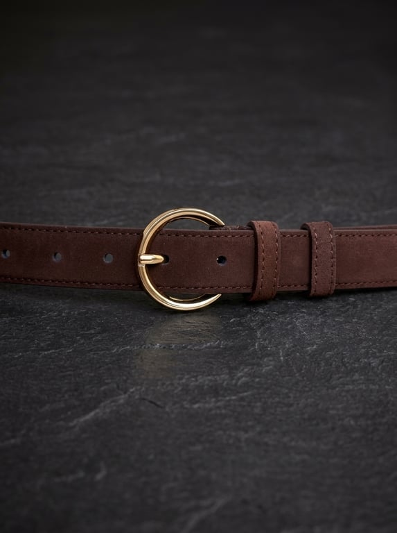 Brown Full Grain Suede Belt Gold-Tone Round Buckle Women's Belt 25mm 1 Inch