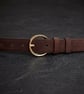 Brown Full Grain Suede Leather Belt Gold Round Buckle Women's Belt 25mm 1 Inch