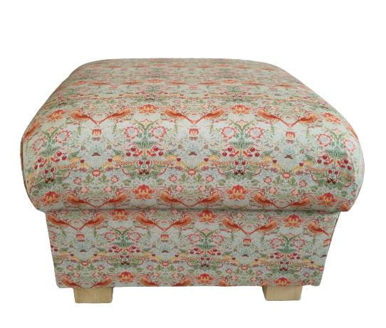 Storage Footstool William Morris Strawberry Thief Fabric Linen Pouffe Birds New