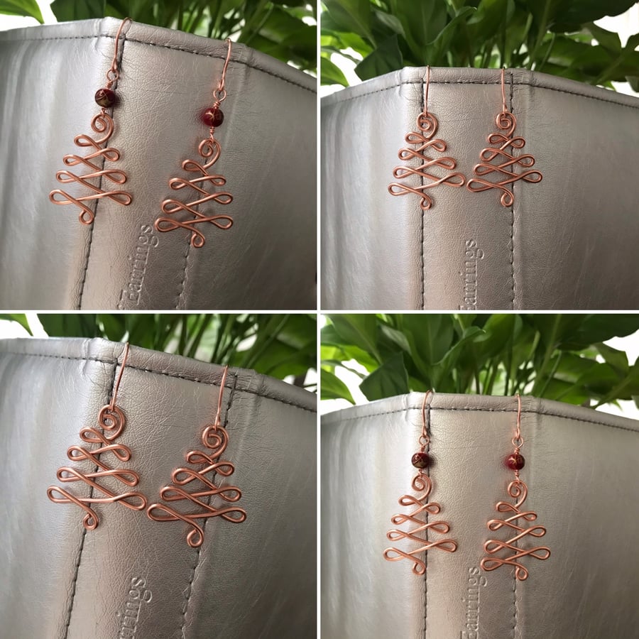 Copper Christmas Tree Earrings 
