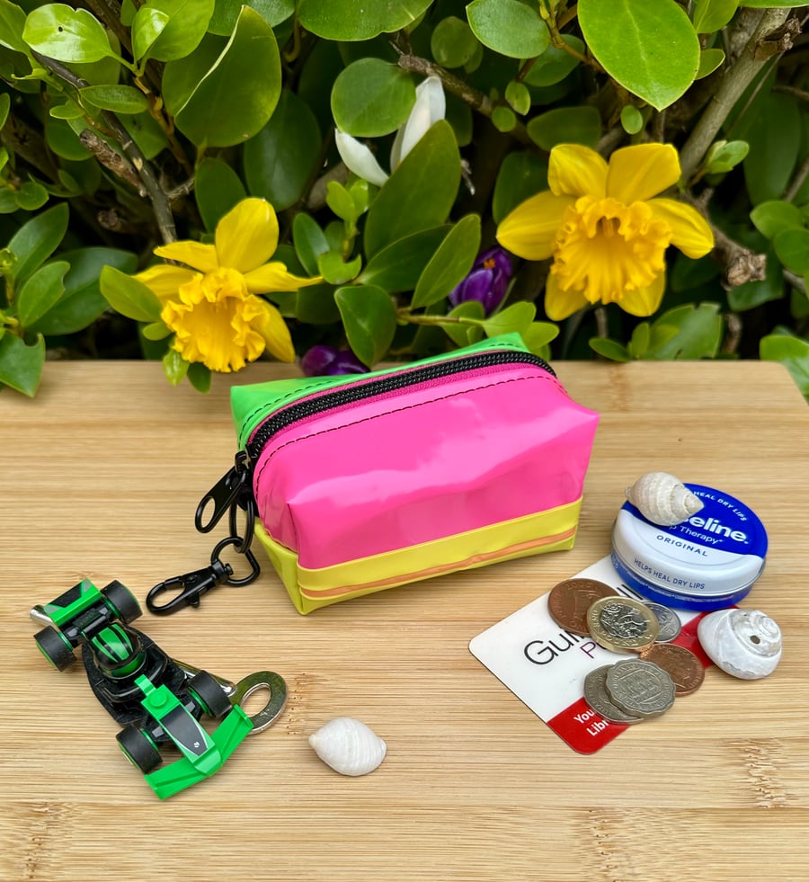 Neon - Repurposed Chunky Keyring Pouch - Paddling Pool