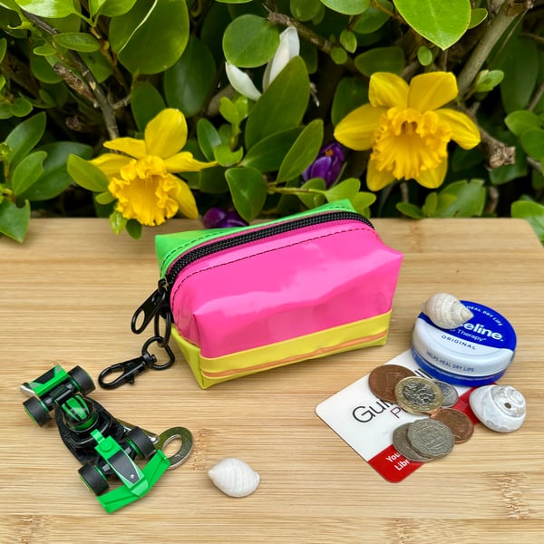 Neon - Repurposed Chunky Keyring Pouch - Paddling Pool