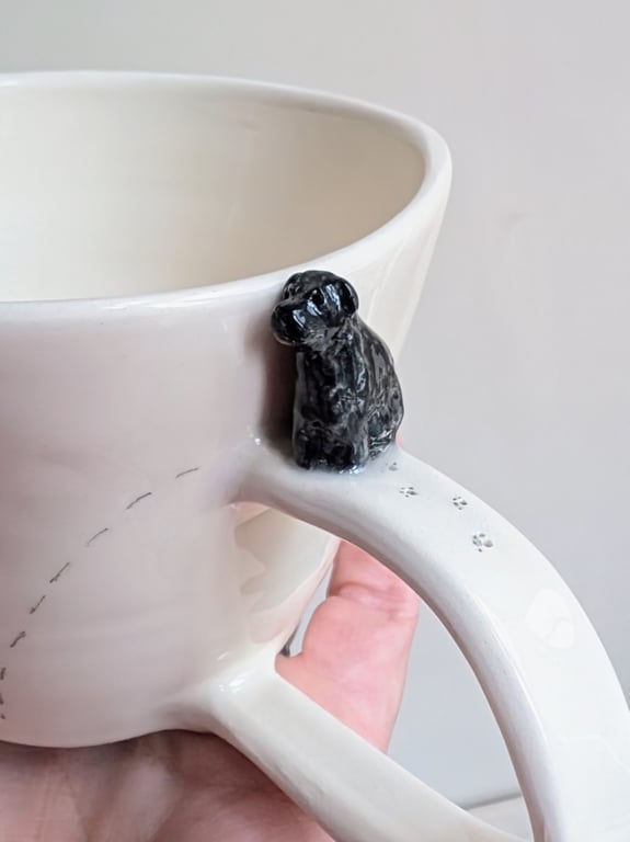 Handmade Black Labrador Cup with Hearts and Paw Prints Perfectly Imperfect