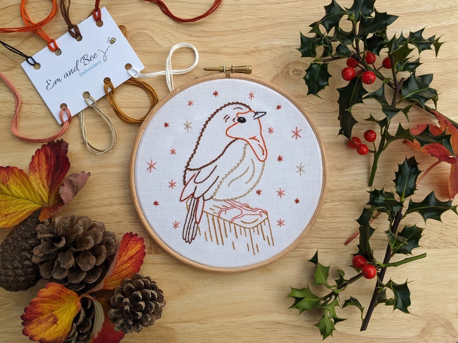 Robin Embroidery Kit - Complete kit with detailed instructions - 6" hoop