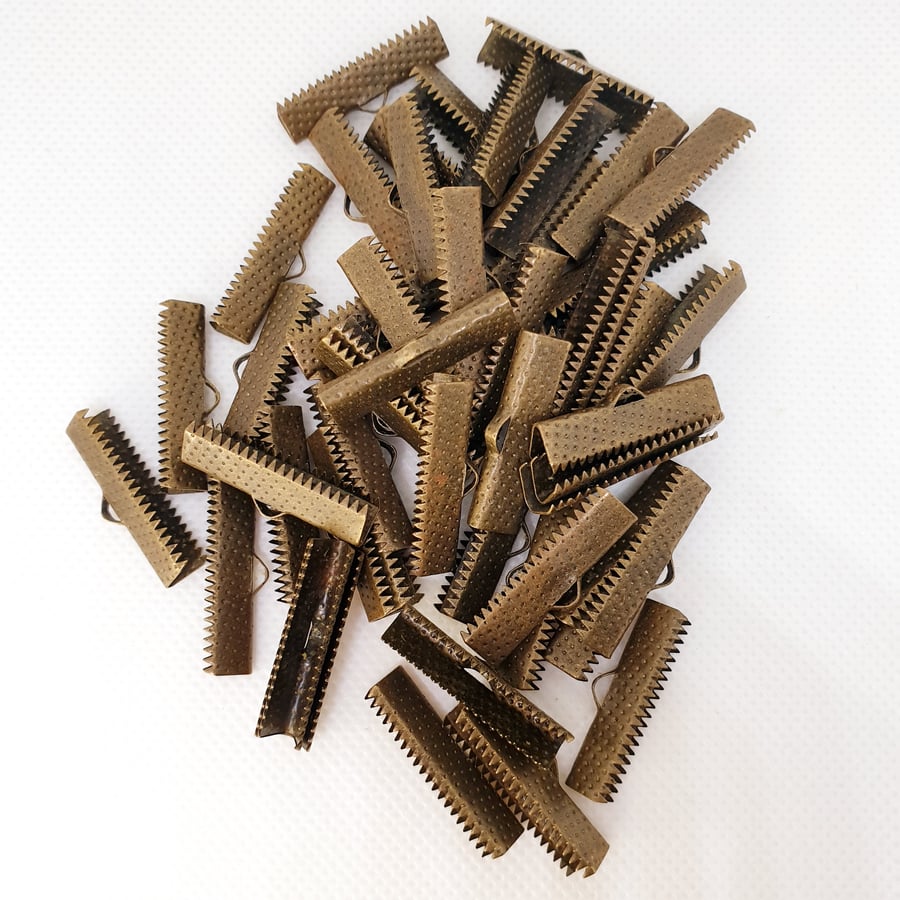 50 Pcs 25mm Bronze Ribbon End Clasps Clamps Clip Cord Ends Findings