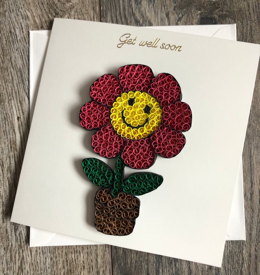 Handmade quilled get well soon card