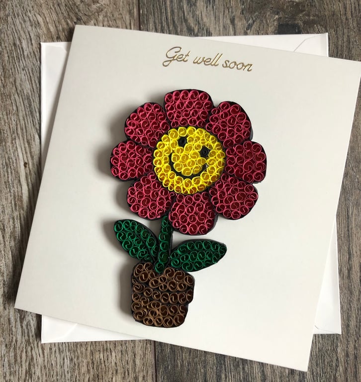Handmade quilled get well soon card